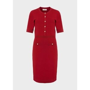 Hobbs Red Noa Knitted Sheath Dress Sz 8 Quiet Luxury Old Money Timeless Office